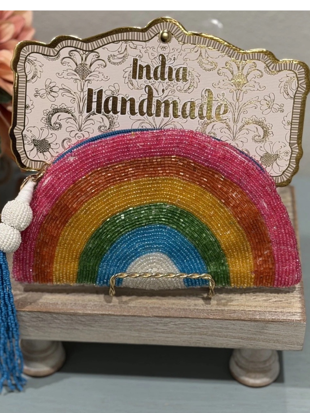 New Release India Handmade Rainbow Beaded Zippered Travel Pouch Wallet